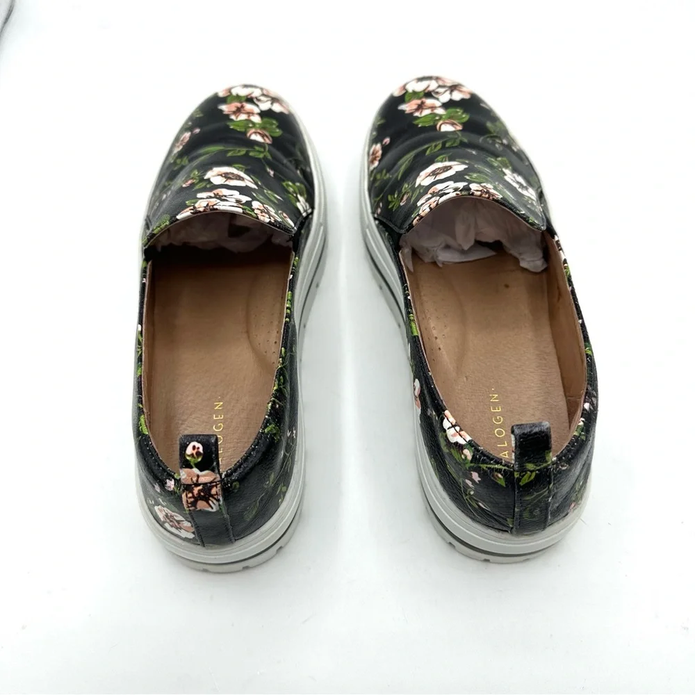 Halogen Teagan Platform Dark Floral Leather Sneakers Lugged Shoes